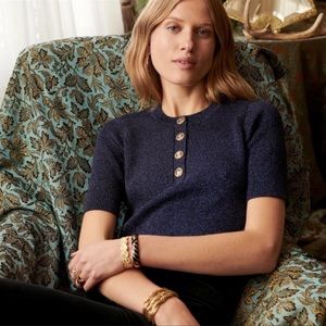 Sezane Navy & metallic short sleeve top